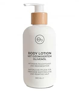 Körperlotion Body Lotion Körpercreme mit ozonisiertem Olivenöl 100% natürlich Bio und vegan Straffende intensive Pflege für empfindliche sehr trockene oder atopische Haut Damen und Herren 300 ml