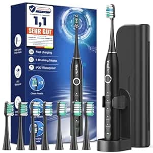 Elektrische Zahnbürste mit 8 Bürstenköpfen (3 Typen), Schallzahnbürste für Erwachsene, Electric Toothbrush mit Timer, 120 Tagen Akkulaufzeit, 5 Putzmodi, Reiseetui, Wandmontierte Ladestation