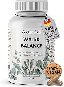 Water Balance Komplex - 180 vegane Entwässerungstabletten hochdosiert für Bindegewebsbildung – Brennnessel Kapseln mit rotem Weinrebenblatt, Rosskastanie, Magnesium & Mangan - vegan & laborgeprüft