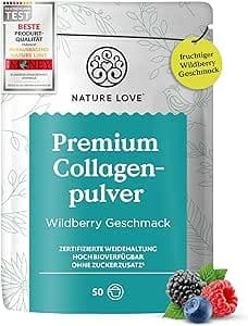 NATURE LOVE Premium Collagenpulver 500g – Wildberry Geschmack – Kollagen von Rindern aus Weidehaltung, hoch bioverfügbar ohne Zuckerzusatz, nur Süßungsmittel – laborgeprüft & in Deutschland produziert
