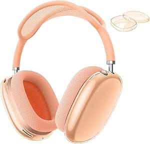 Fintie Hülle Kompatibel mit AirPods Max (2024/2020) Kabellose Kopfhörer, weiche TPU Klar Anti-Scratch Schutzhülle für AirPods Max (USB-C/Lightning), Klares Orange