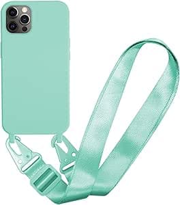 Handyhülle kompatibel mit iPhone 16 Pro Max Hülle mit Band, Silikon Necklace Handyhülle mit Abnehmbar Kordel Umhängen Stossfest Handy Schutzhülle für iPhone 16 Pro Max, Minz grün