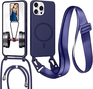 GoodcAcy Handykette Hülle für iPhone 16 Pro Max(6.9) mit Band Halsband Lanyard (abnehmbar) Handyhülle, Kordel zum Umhängen,Magnetisch Stoßfest Silikonhülle Wireless Charging kompatibel,blau