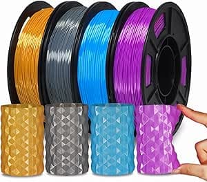 YOUSU Silk TPU 95A 1,75 mm 3D Druck Filament, Flexibles Filament, Hohe Härte, Elastizität, Weiches Klebematerial, Elastisch, TPU 4x250g, Silk TPU Gold, Dunkel Silber, Blau, Lila