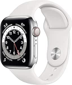Apple Watch Series 6 (GPS + Cellulare, 40MM) Cassa In Acciaio Inossidabile Argento con Cinturino Sport Bianco (Ricondizionato)