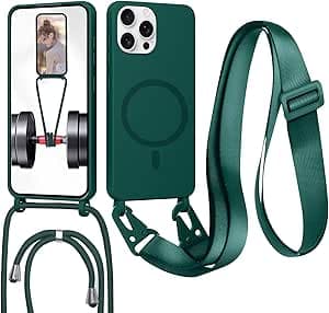 GoodcAcy Handykette Hülle für iPhone 16 Pro Max(6.9) mit Band Halsband Lanyard (abnehmbar) Handyhülle, Kordel zum Umhängen,Magnetisch Stoßfest Silikonhülle Wireless Charging kompatibel,grün