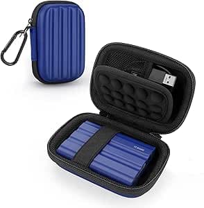 Yinke Festplatten Tasche Case für Samsung T7 Shield / T9 / T7 / T7 Touch Portable SSD 500GB 1TB 2TB,Stoßfest Hart Hülle Organizer für Tragbar Externe Festplattentaschen (Blue)
