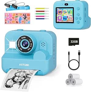 Kids Camera,Instant Print Selfie Camera, 1080P HD Digital Camera for Boys with Print Paper & 32GB Card, Christmas Birthday Gifts Kids Toys for 3-12 Years Old Boys(Blue)