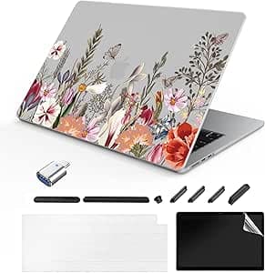 Kompatibles MacBook Air 13,6 Zoll Hülle 2022-2025 Release Modell: M4 A3240 M3 A3113 M2 A2681 Chip, Bedrucktes Muster Hartschale Laptop Hülle für MacBook Air 13,6 Zoll，Pflanzen Blumen A1