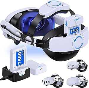 für Meta Quest 3/3S/Quest 2 Headstrap mit 15000mAh Akku und Ladestation - Wechselbare & Verlängerte Spielzei 8 Stunden, Verstellbares Dual-Knob