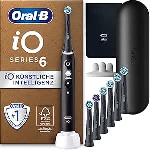 Oral-B iO Series 6 Elektrische Zahnbürste Schwarz PLUS Ausgewählte Original Oral-B iO Aufsteckbürsten Schwarz 7x