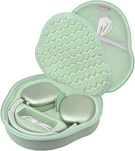 BOVKE Harte Tragetasche mit Schlafmodus für Apple AirPods Max Wireless Over-Ear Kopfhörer, AirPods Max schützende tragbare Aufbewahrungstasche mit Netztasche für Kopfhörer Zubehör, grün
