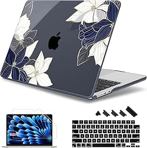 May Chen Kompatibel mit M4 MacBook Air 15 Zoll Hülle 2025 2024 2023 A3241 A3114 M3 A2941 M2 mit Liquid Retina Display & Touch ID, Kunststoff-Hartschale mit Tastaturabdeckung – Elegante Blume